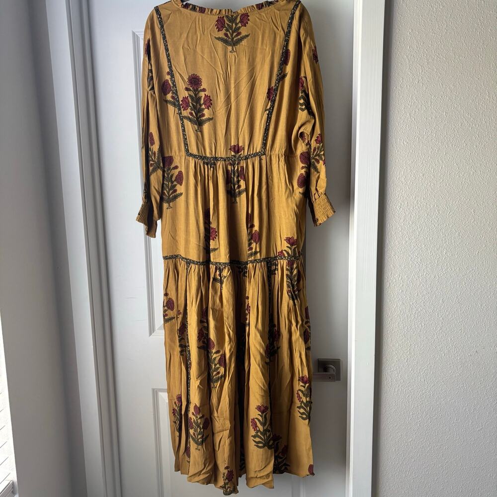 John Mark Golden Yellow Botanical Maxi Dress Size Large Cottagecore Prairie Boho - Picture 2 of 7